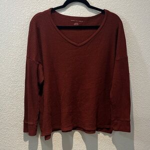 American Eagle Outfitters Women's Waffle Knit V-Neck Top - Burgundy Size Medium